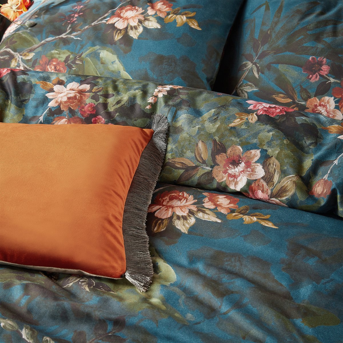 Coussin Opulence orange saffrané, marron glacé, GRAHAM ET BROWN