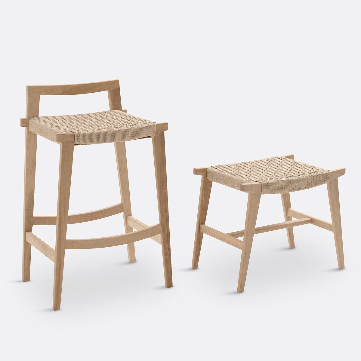 Kioto Oak & Woven Braided Stool natural, LA REDOUTE INTERIEURS