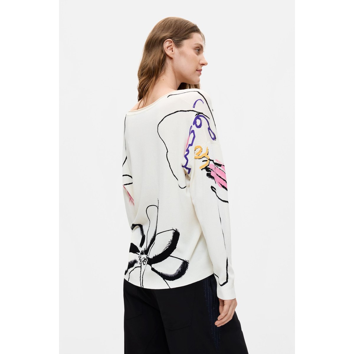 Pull imprimé en maille fine blanc, DESIGUAL