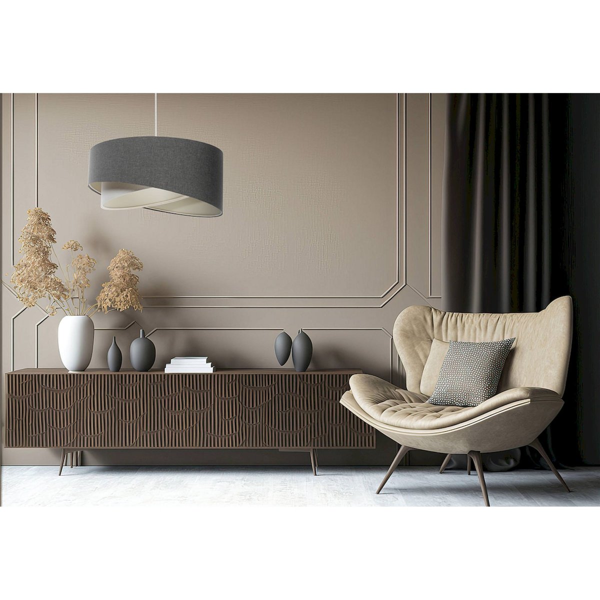 Suspension en lin rond Boho beige crème en lin naturel, BPS KONCEPT