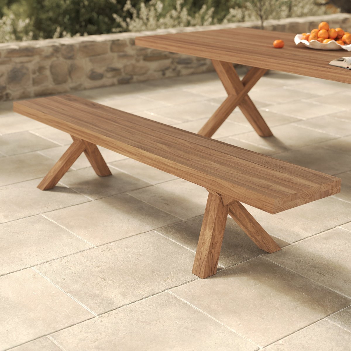 Banc de jardin en bois de teck 4 personnes - SORAYA marron clair, MAISON PAVANE