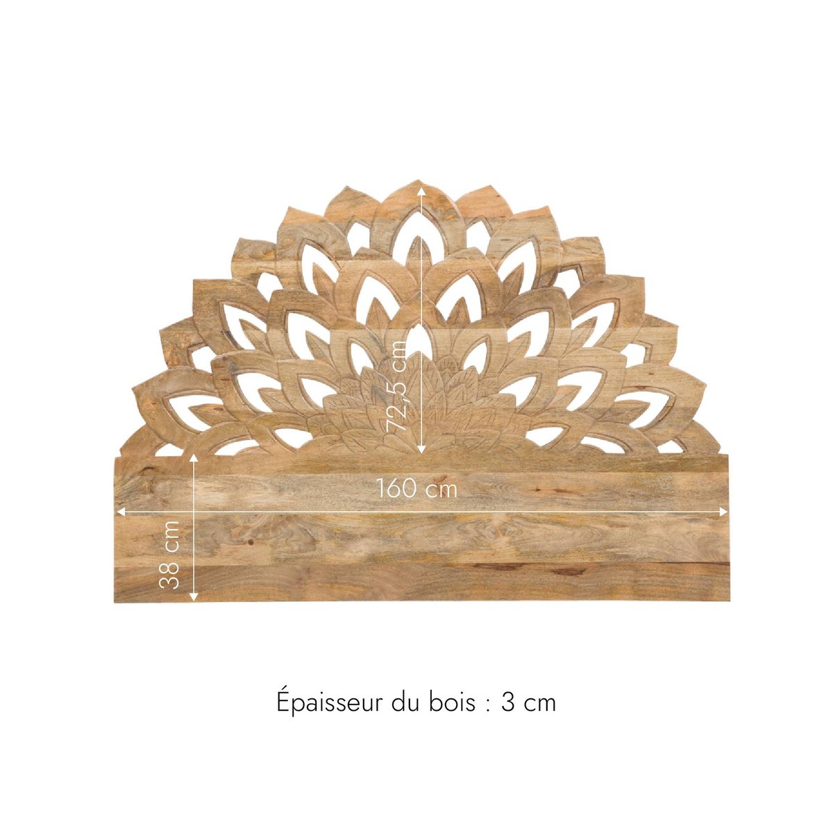 Tête de lit en bois de manguier VALENTINA bois clair, MADE IN MEUBLES