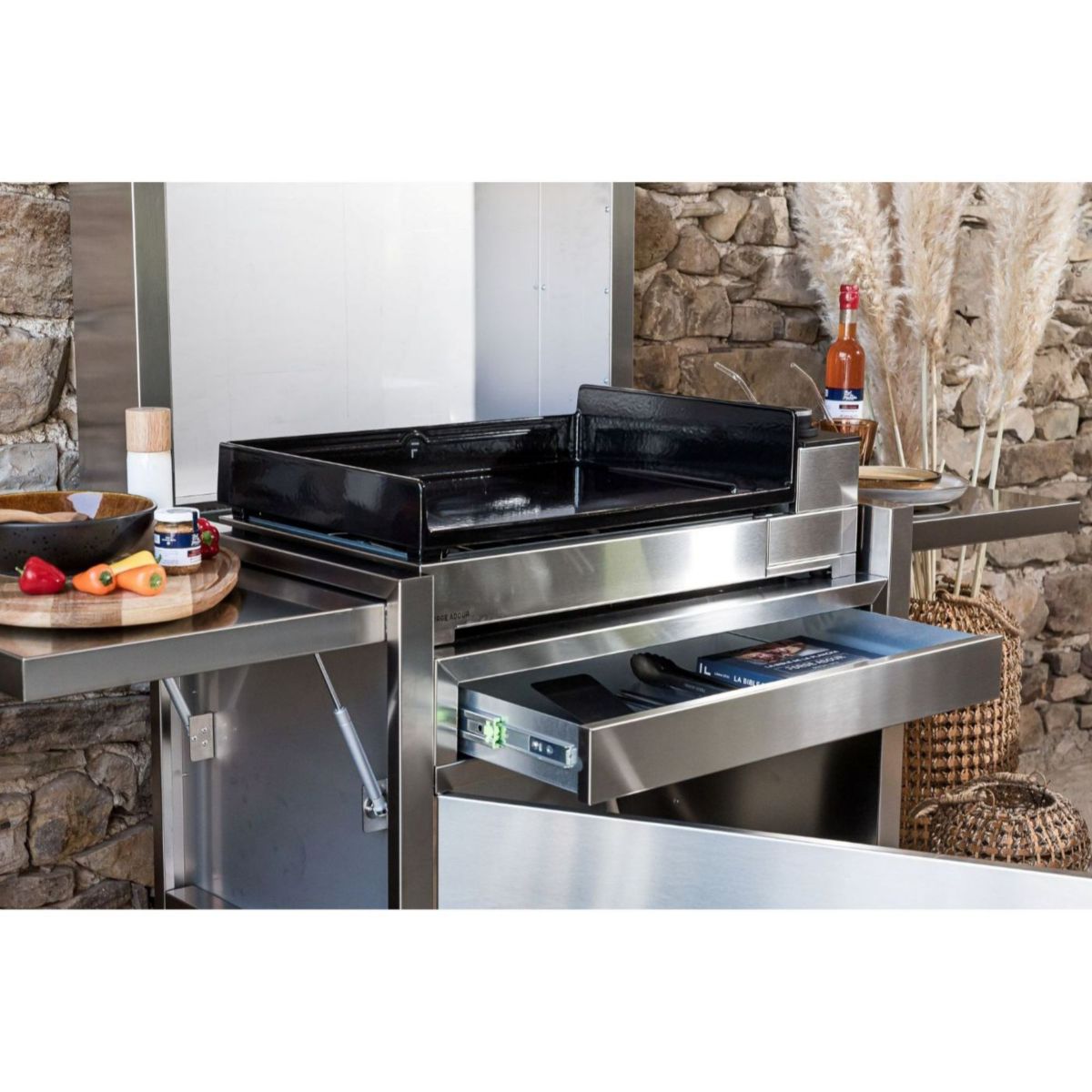 Chariot Plancha CH PIF 60 en inox fermé compatible plancha Premium 60 inox, FORGE ADOUR