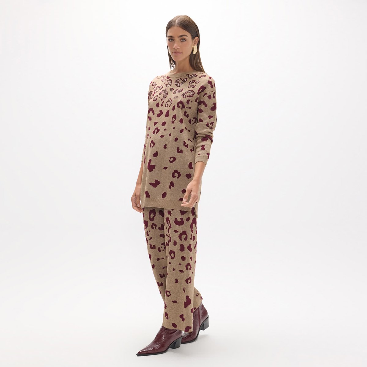 Pantalon jacquard imprimé léopard beige, LOLA CASADEMUNT