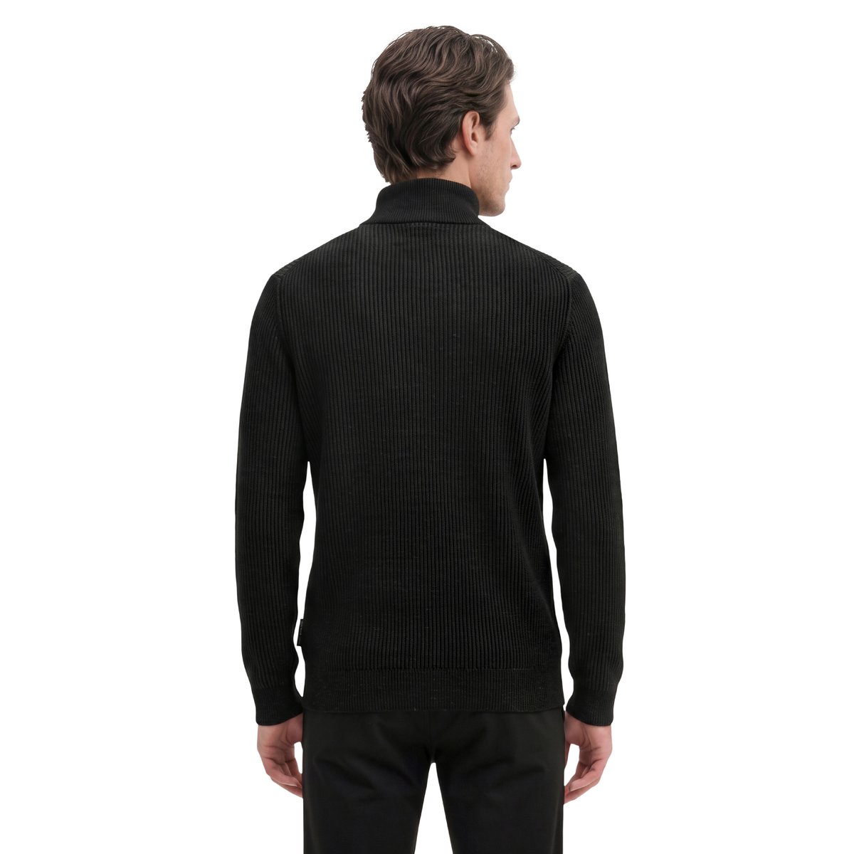 Pull à col roulé en maille, coupe classique en mélange de coton bio et de laine vierge noir, MARC O'POLO