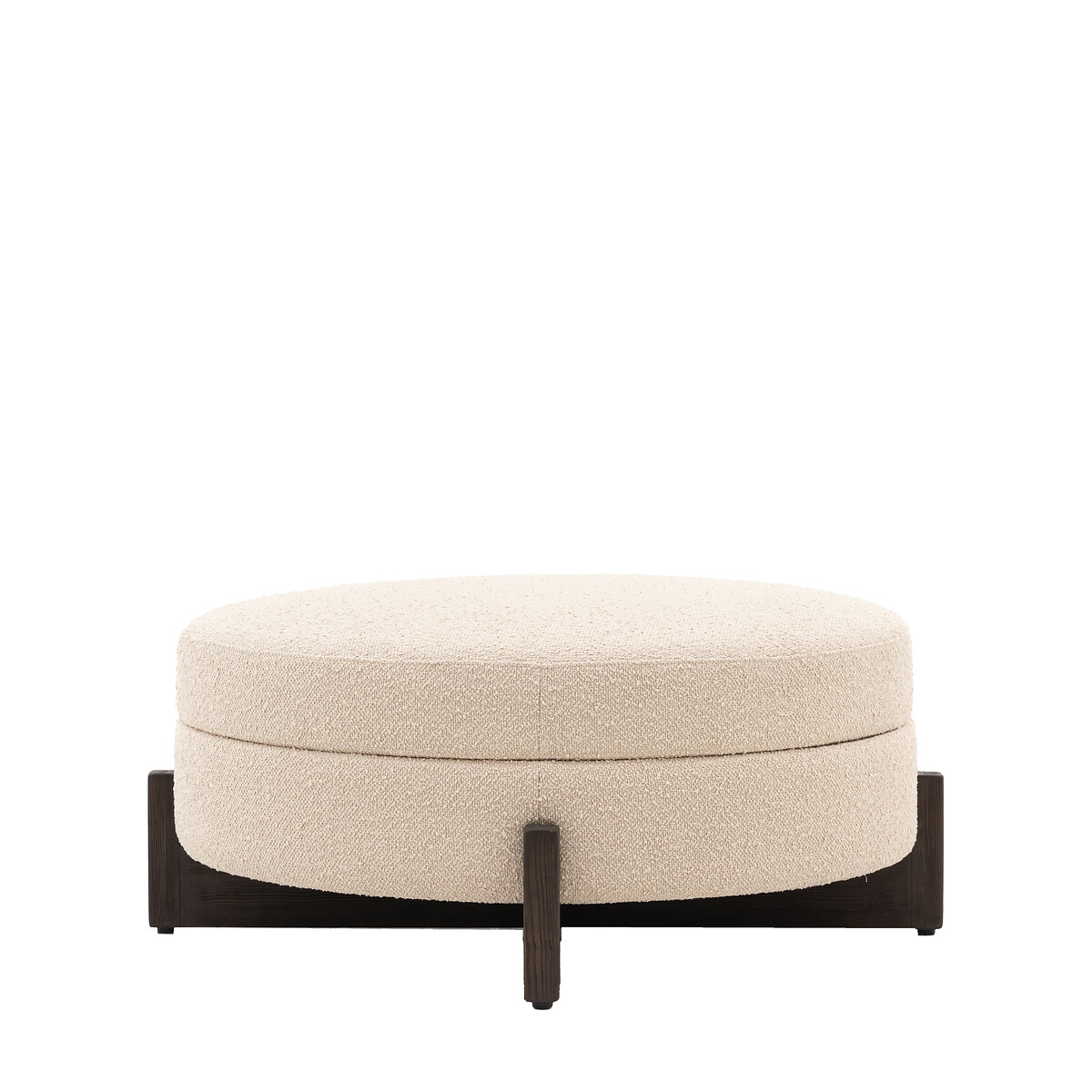 Cerron Round Boucle Storage Footstool with Dark Wood Legs light taupe, SO'HOME