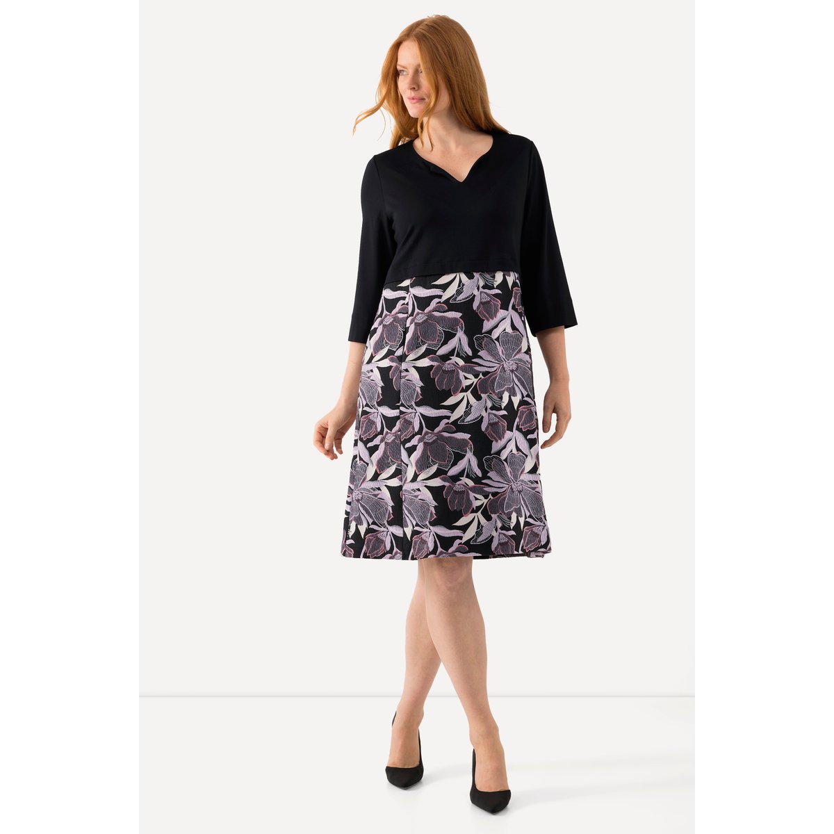 Robe, mélange de matières noir, ULLA POPKEN
