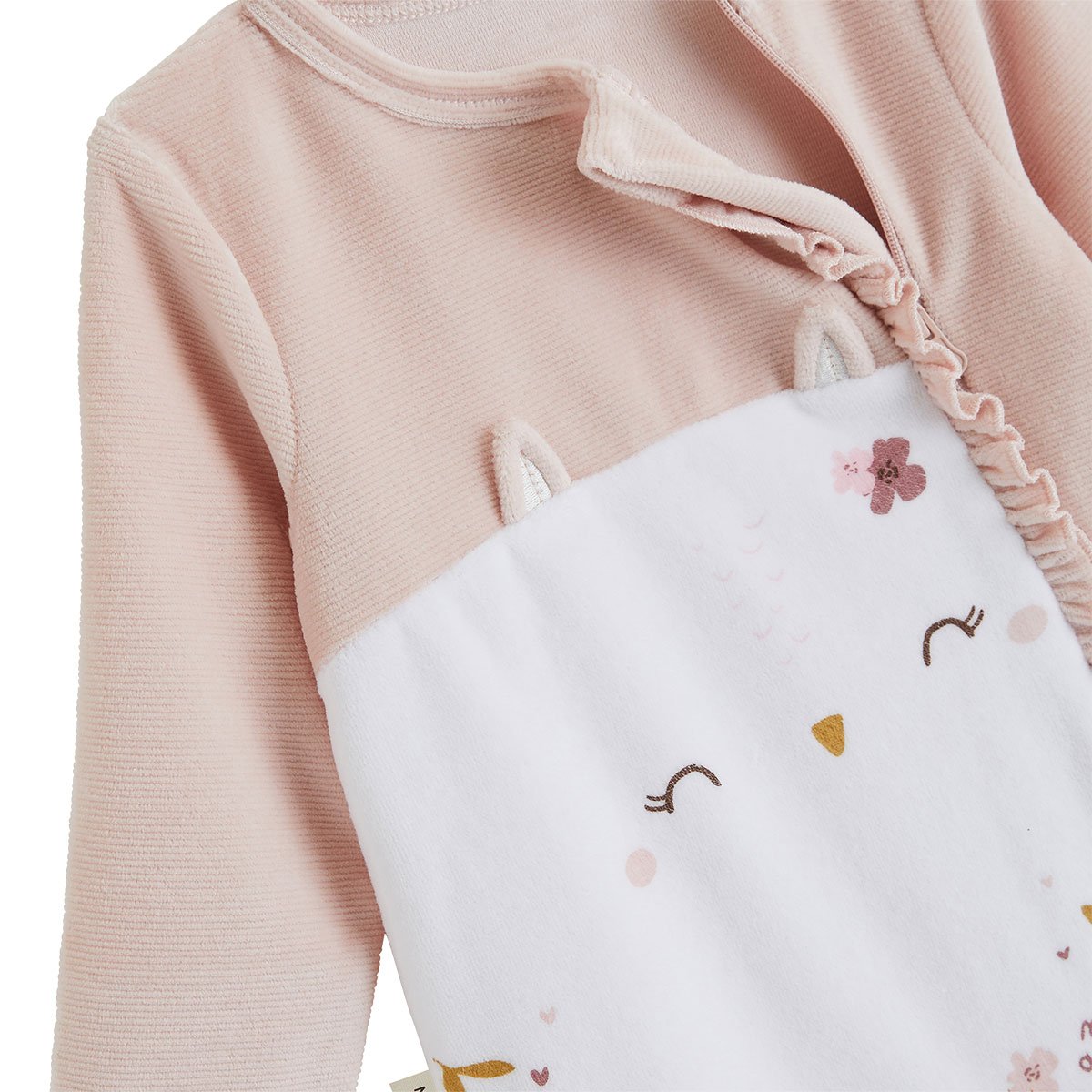 Pyjama bébé en velours ouverture zippée Miette rose, PETIT BEGUIN