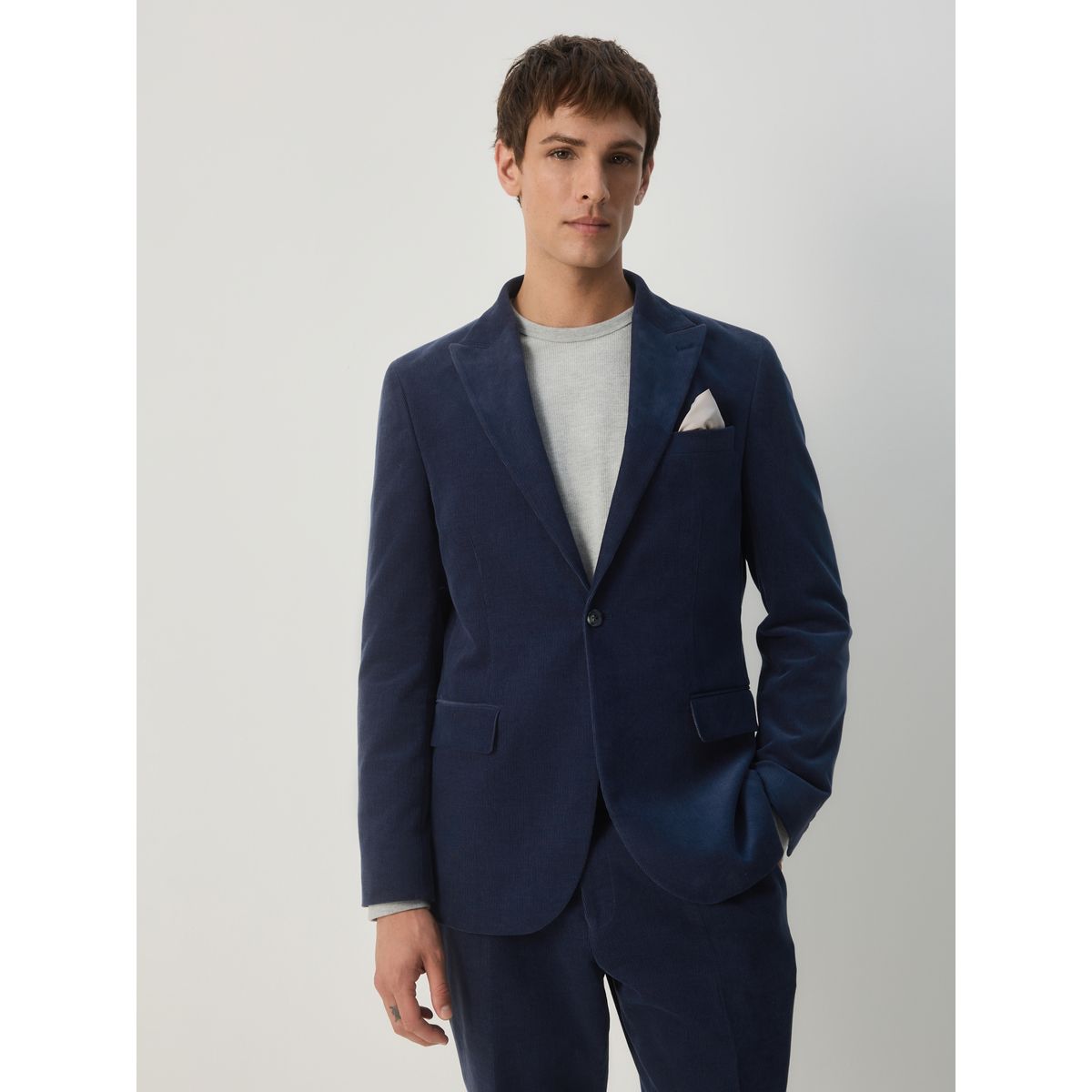 Veste de costume slim en velours côtelé bleu marine, NEXT