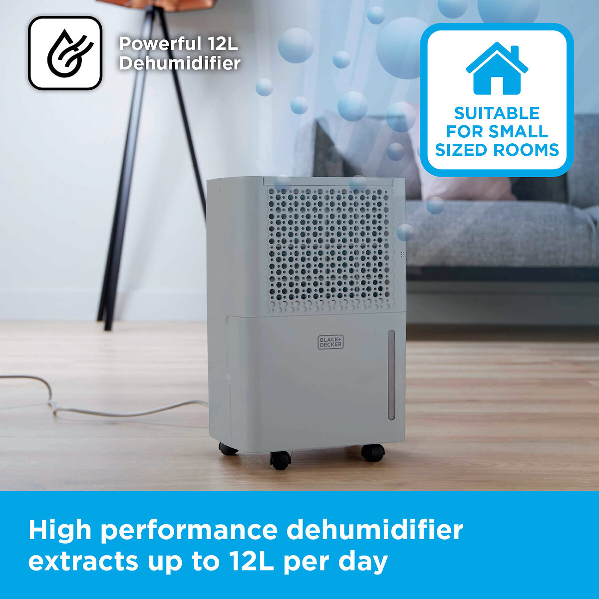 12L Smart Dehumidifier grey, BLACK & DECKER
