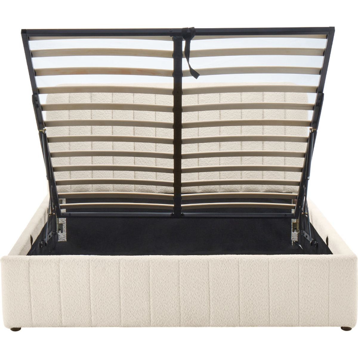 Lit coffre avec tête de lit en tissu bouclé - AVA beige, HOMIFAB