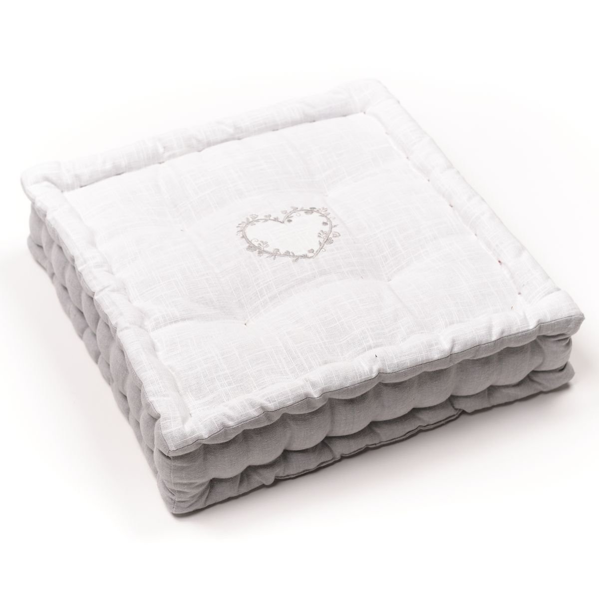 Coussin de sol avec broderies coton uni CHARME gris clair, FACTORY