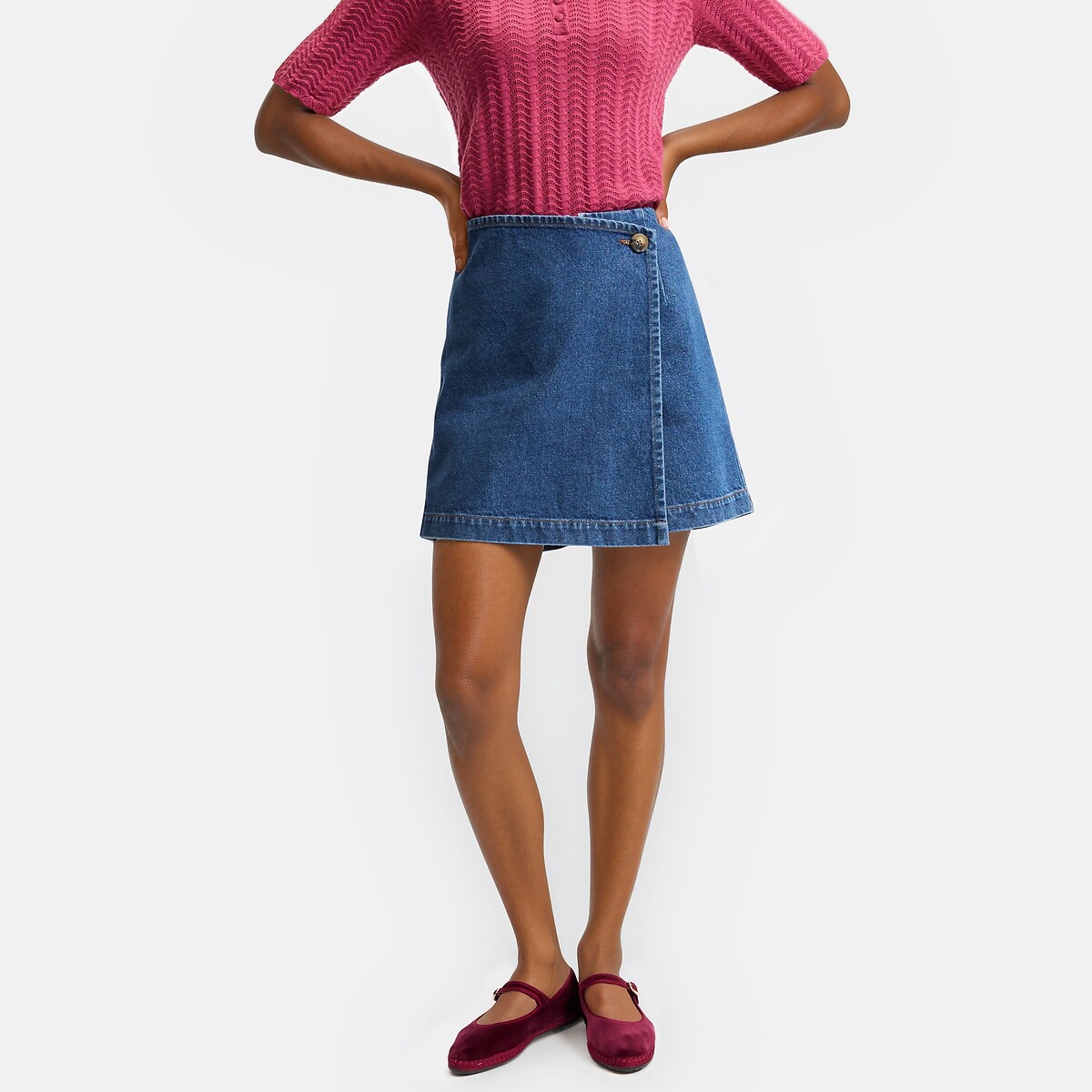 Jupe-short en denim bleu stone, LA REDOUTE COLLECTIONS