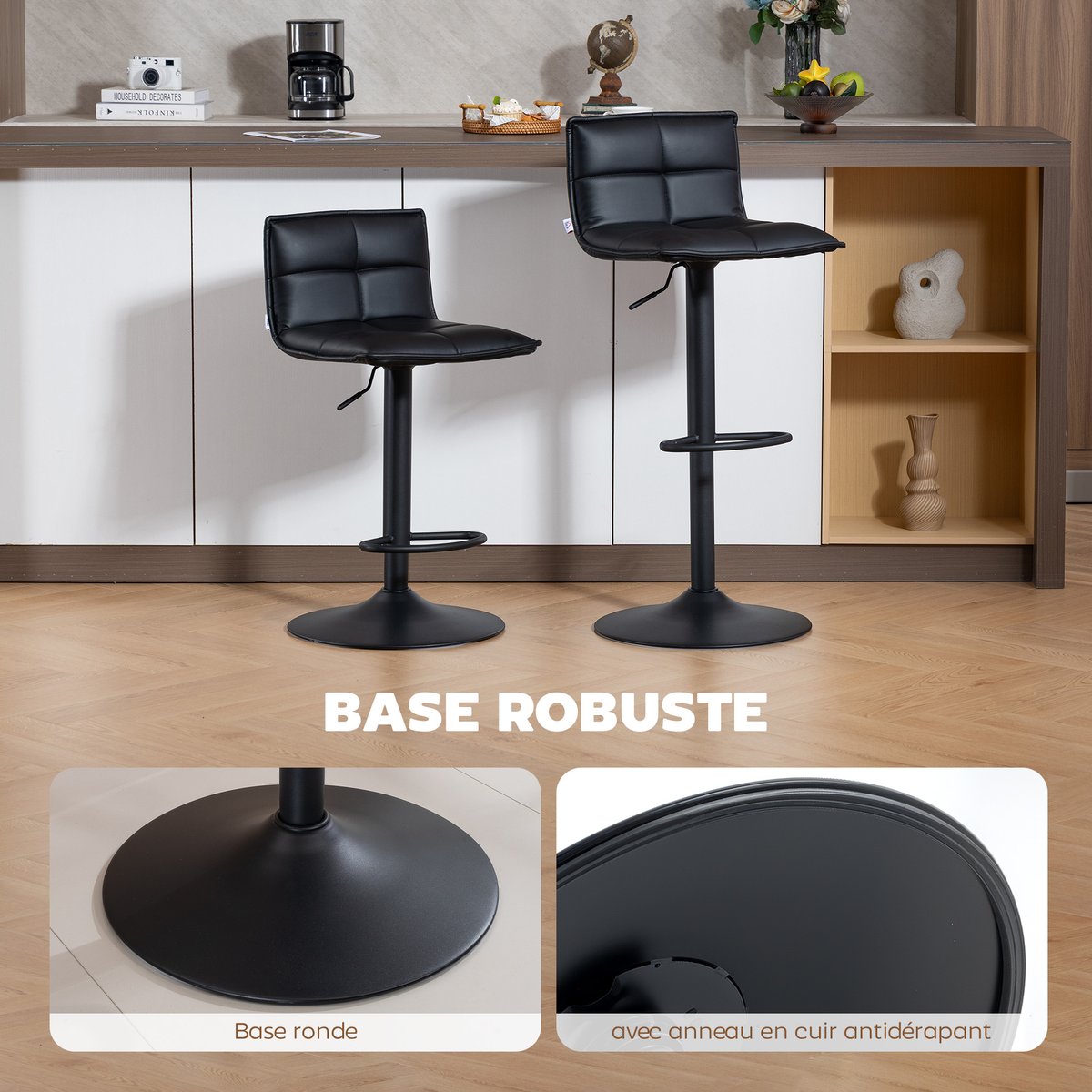 Tabouret de bar PU Noir noir, HOMCOM