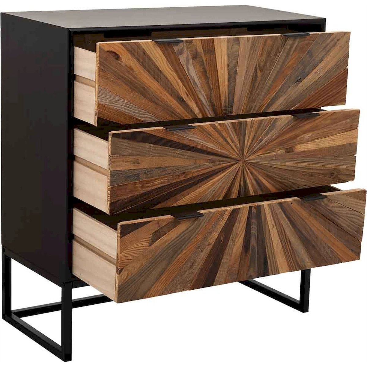 Commode en métal et bois, Effet graphique bois marron graphique et noir mat, RECOLLECTION