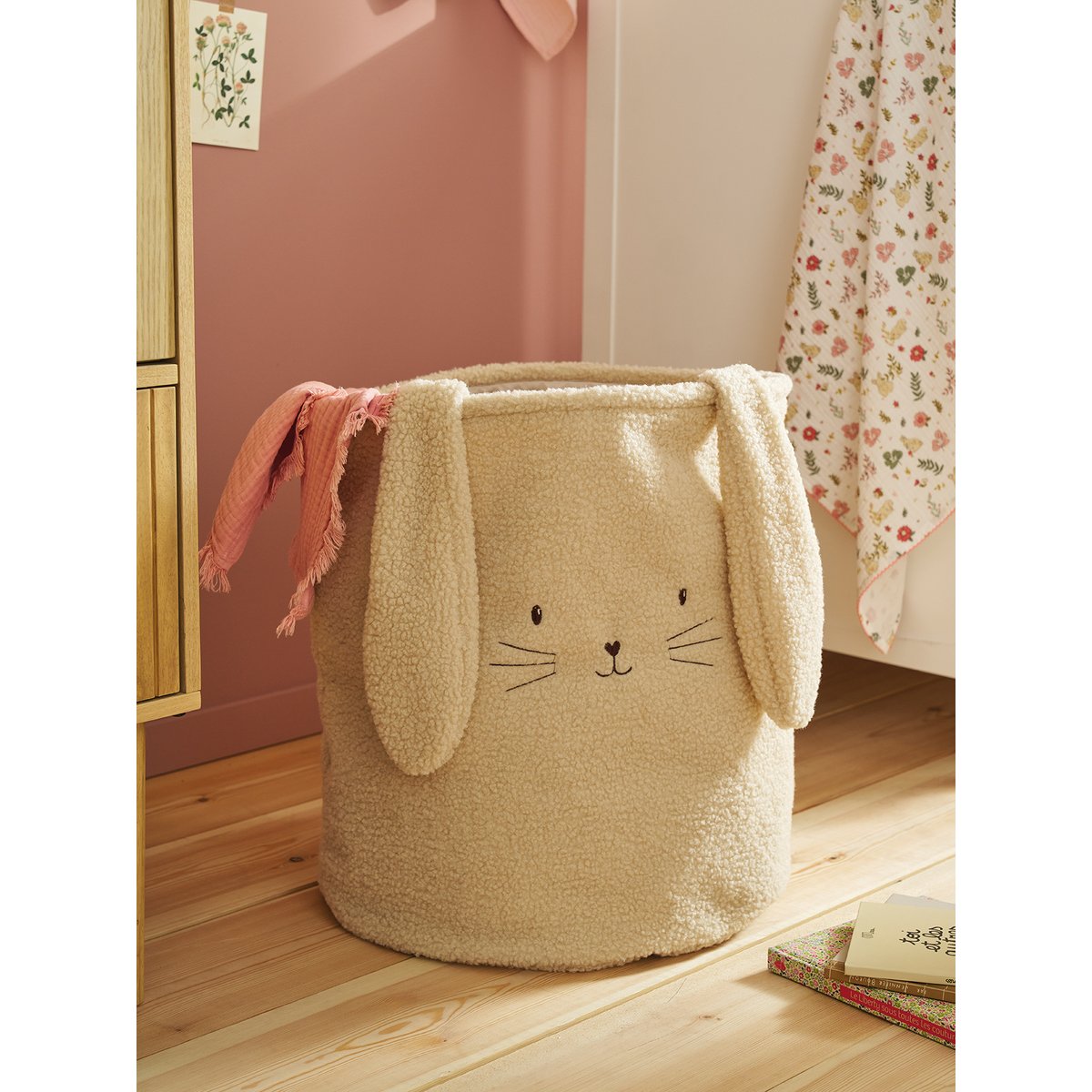 Panier de rangement lapin en sherpa sable, VERTBAUDET