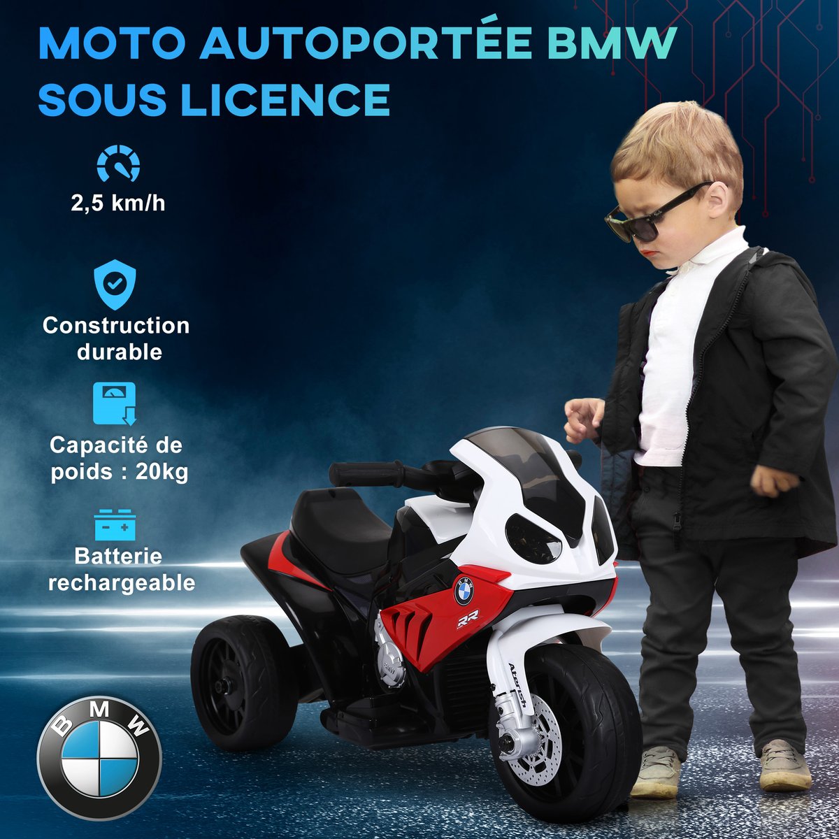 Moto électrique à conducteur assis PP Bleu rouge, HOMCOM