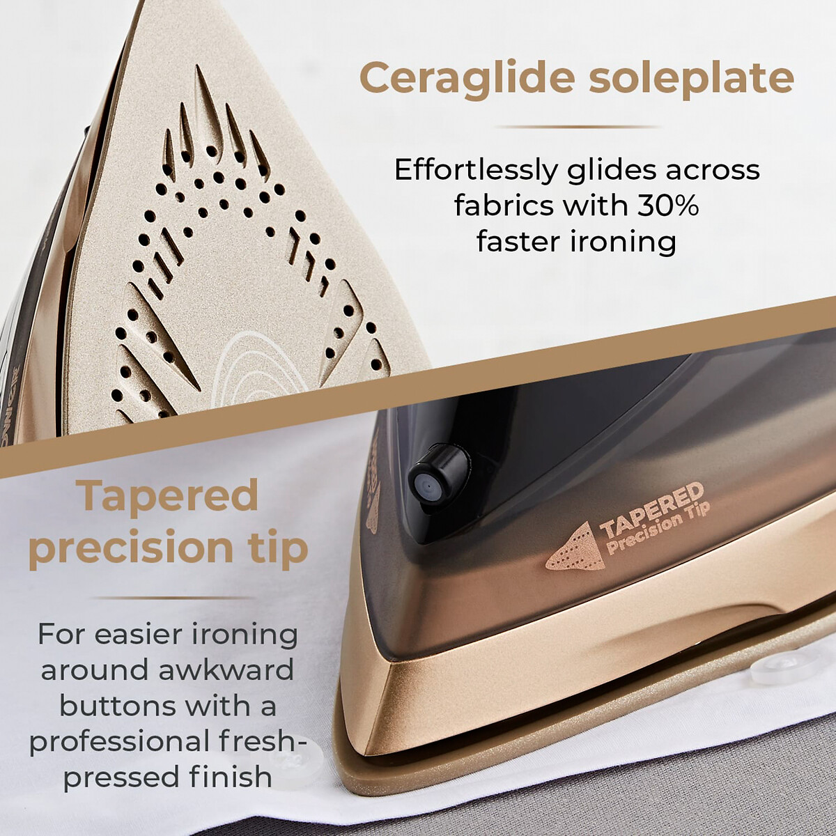 CeraGlide 360 Cord/Cordless Steam Iron with Rapid Heat-Up and Recharge - T22022 black/gold, TOWER