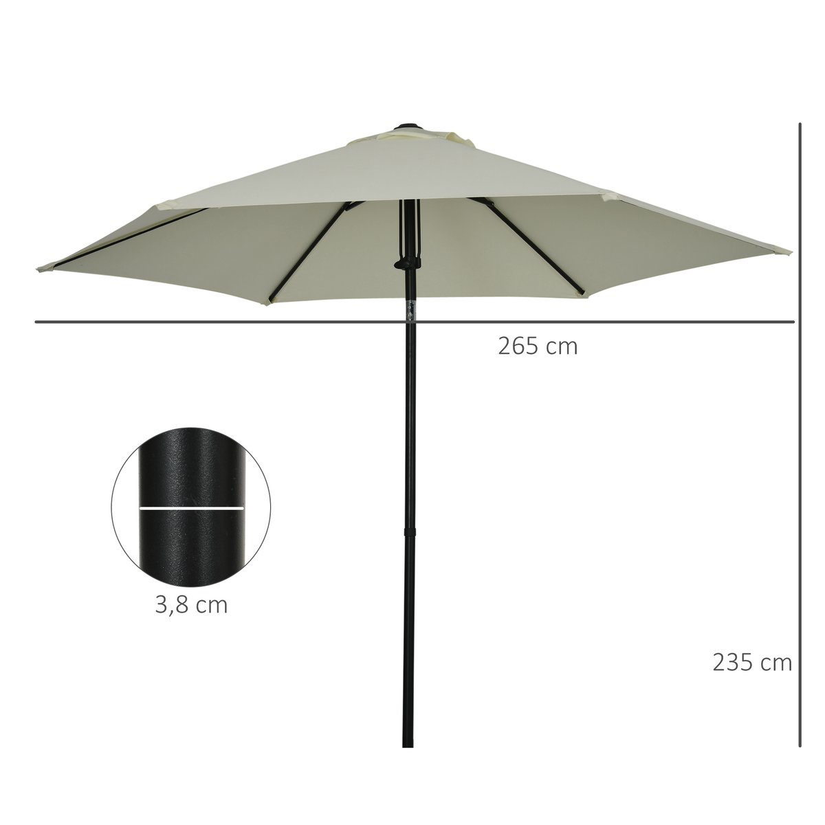 Parasol inclinable octogonal Ø 2,65 x 2,35H m métal polyester gris clair gris, OUTSUNNY