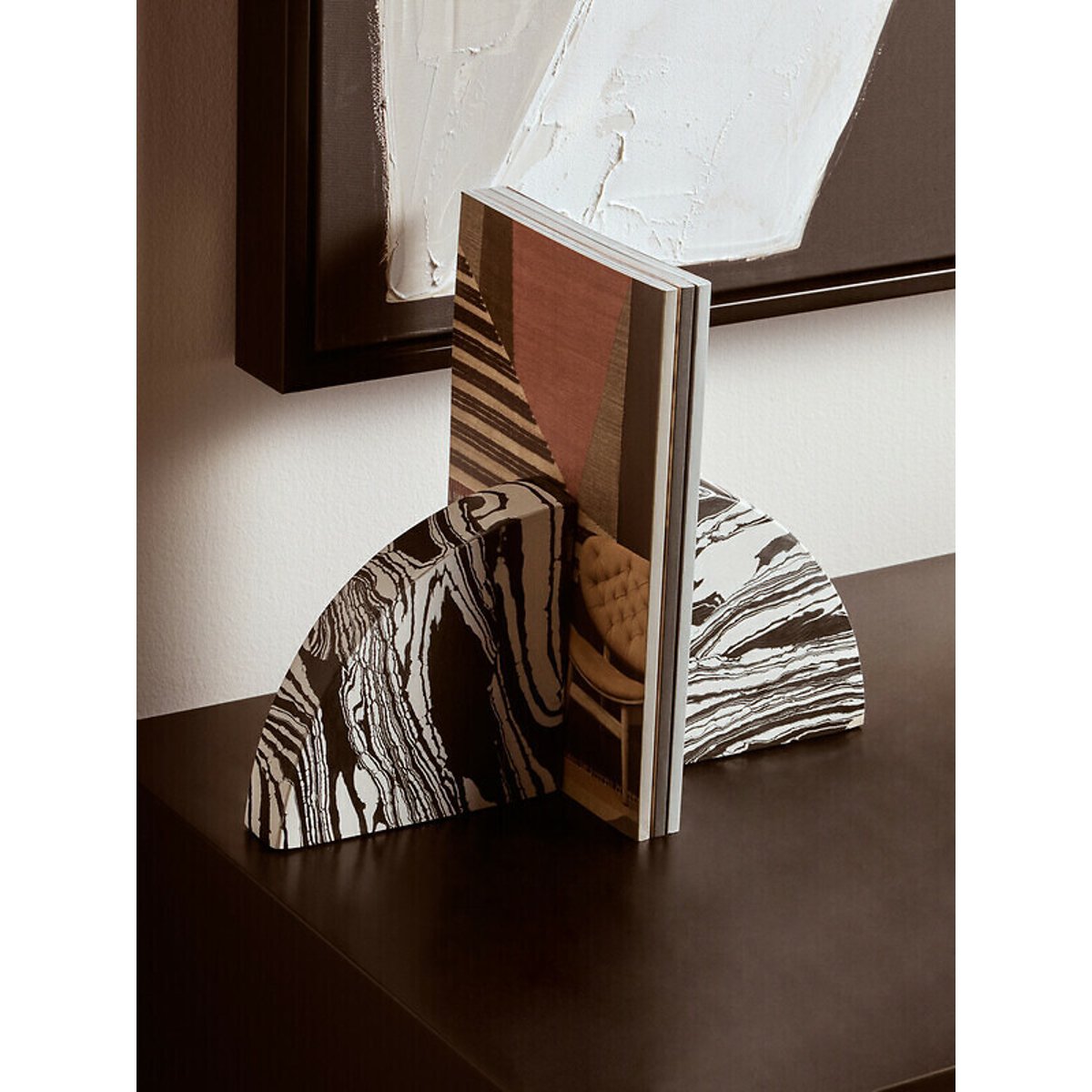 Set of 2 Marble Bookends in Black/White black, FIFTY FIVE SOUTH