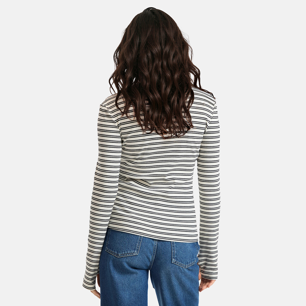 Camiseta de rayas de canalé con abertura estilo mitones rayas negro, LA REDOUTE COLLECTIONS
