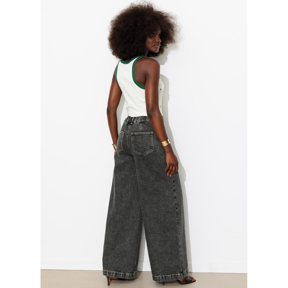 CESAR jean large taille haute noir, PROMOD