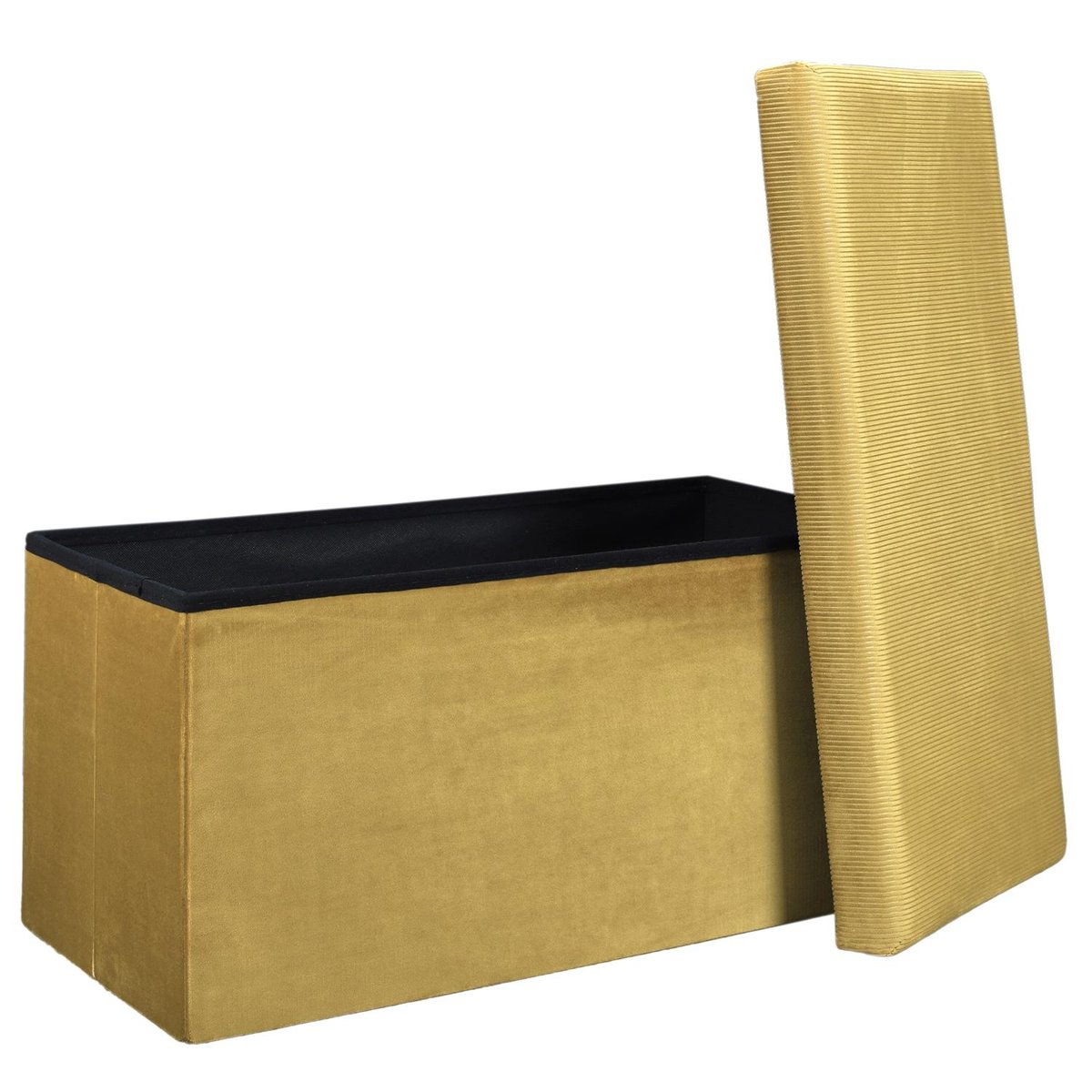 Coffre banc pliable design velours Giulia jaune, EDEN
