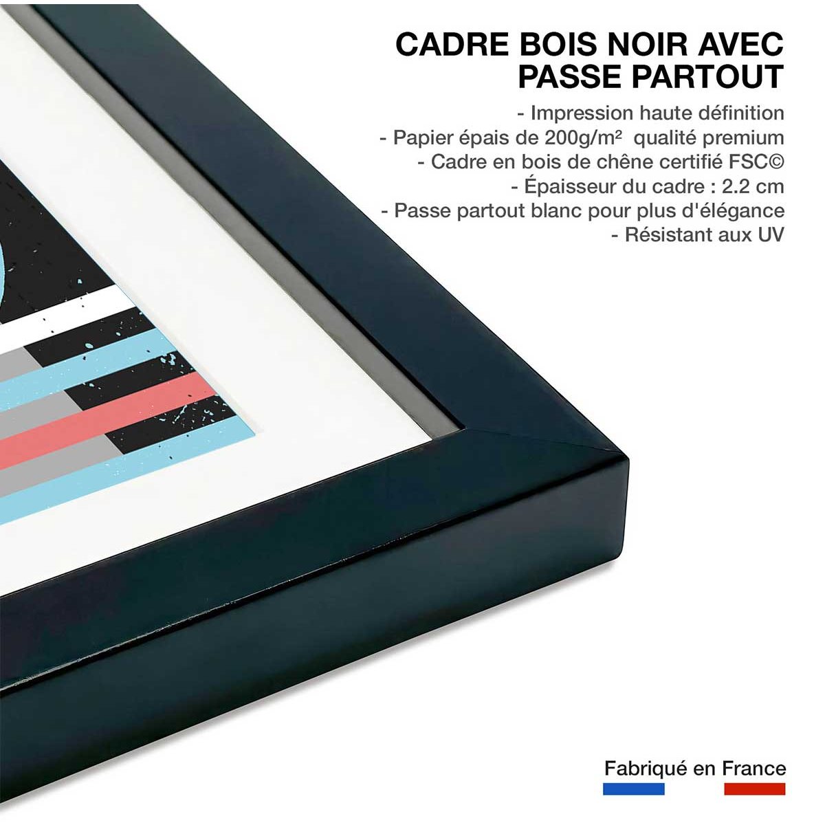 Affiche La main bleue affiche + cadre en bois - noir, HEXOA