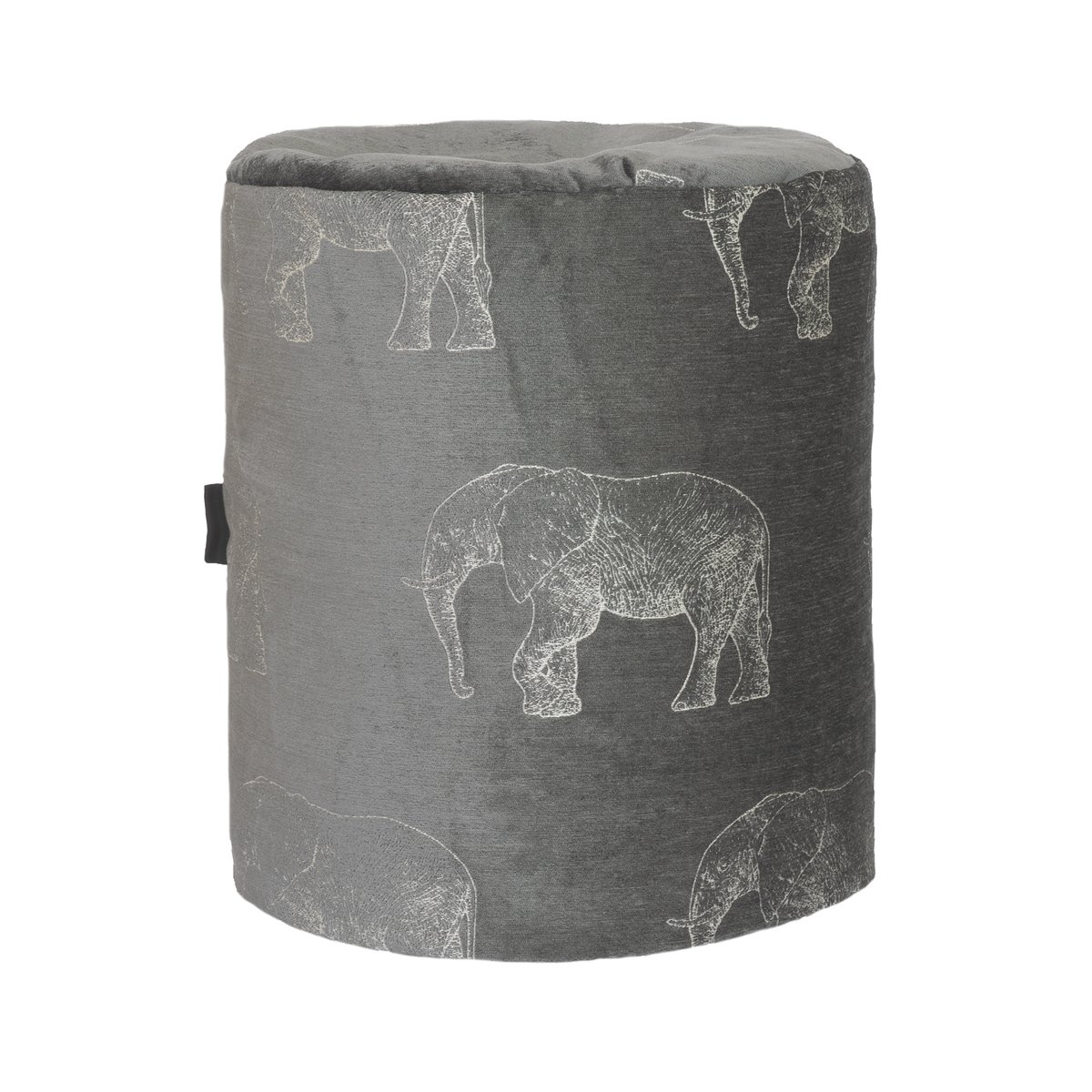 Pouf en velours avec éléphants brodées gris, MX HOME