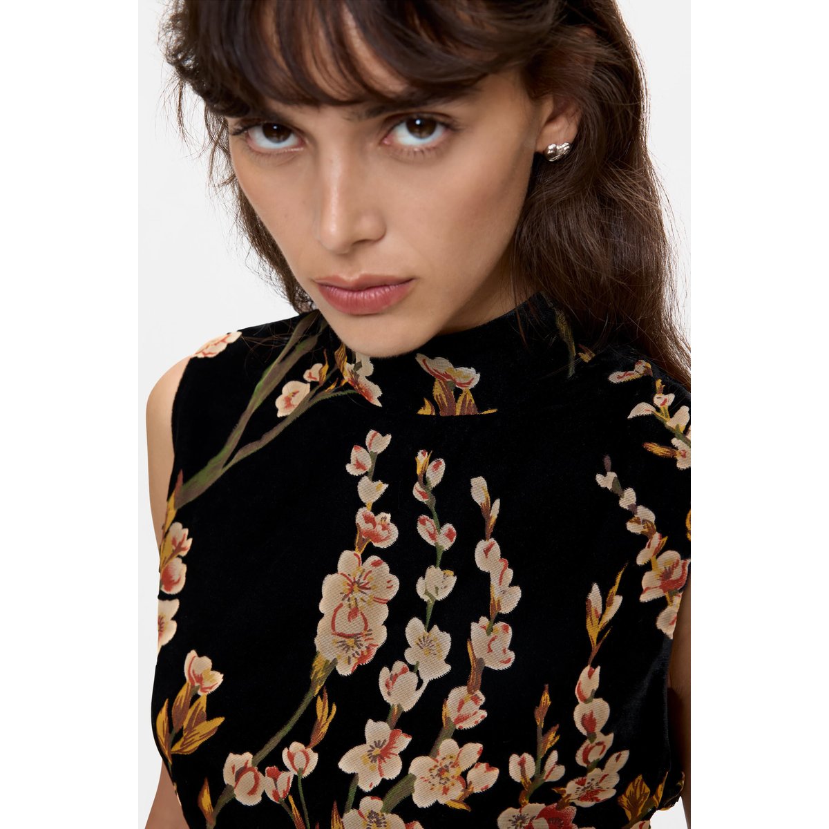top en velours à fleurs noir, DESIGUAL