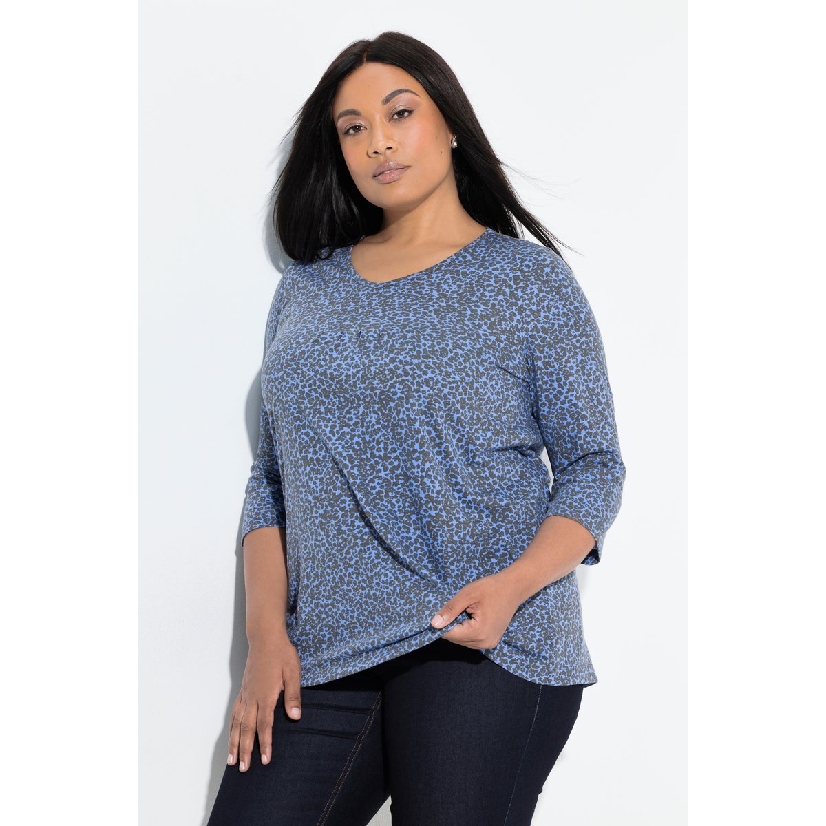 T-shirt avec plis fantaisie marine, ULLA POPKEN