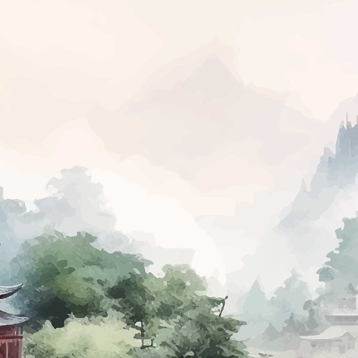 Papier peint panoramique fleuve asiatique vert, HEXOA