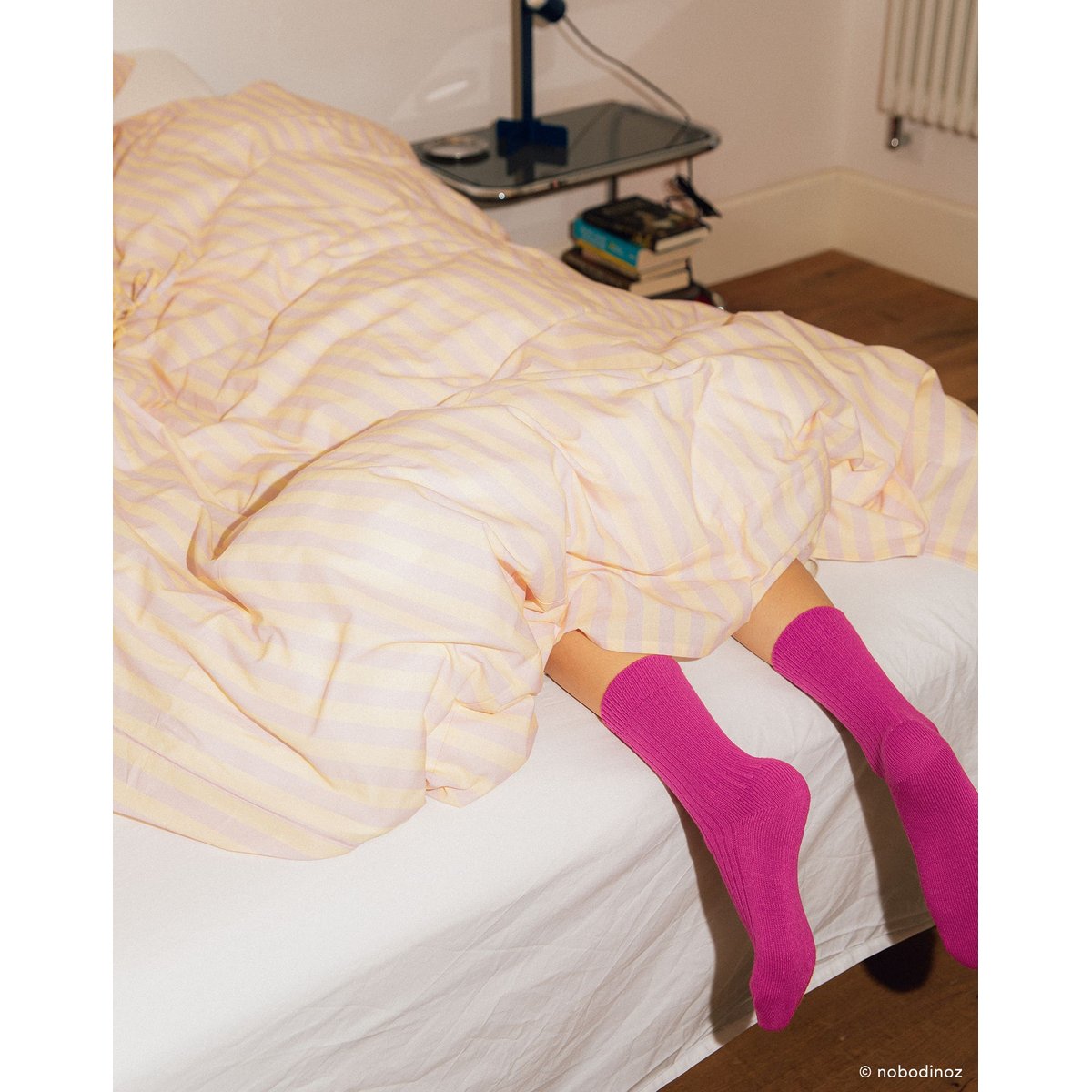 Housse de couette lit individuel Sheldon rayures roses, NOBODINOZ