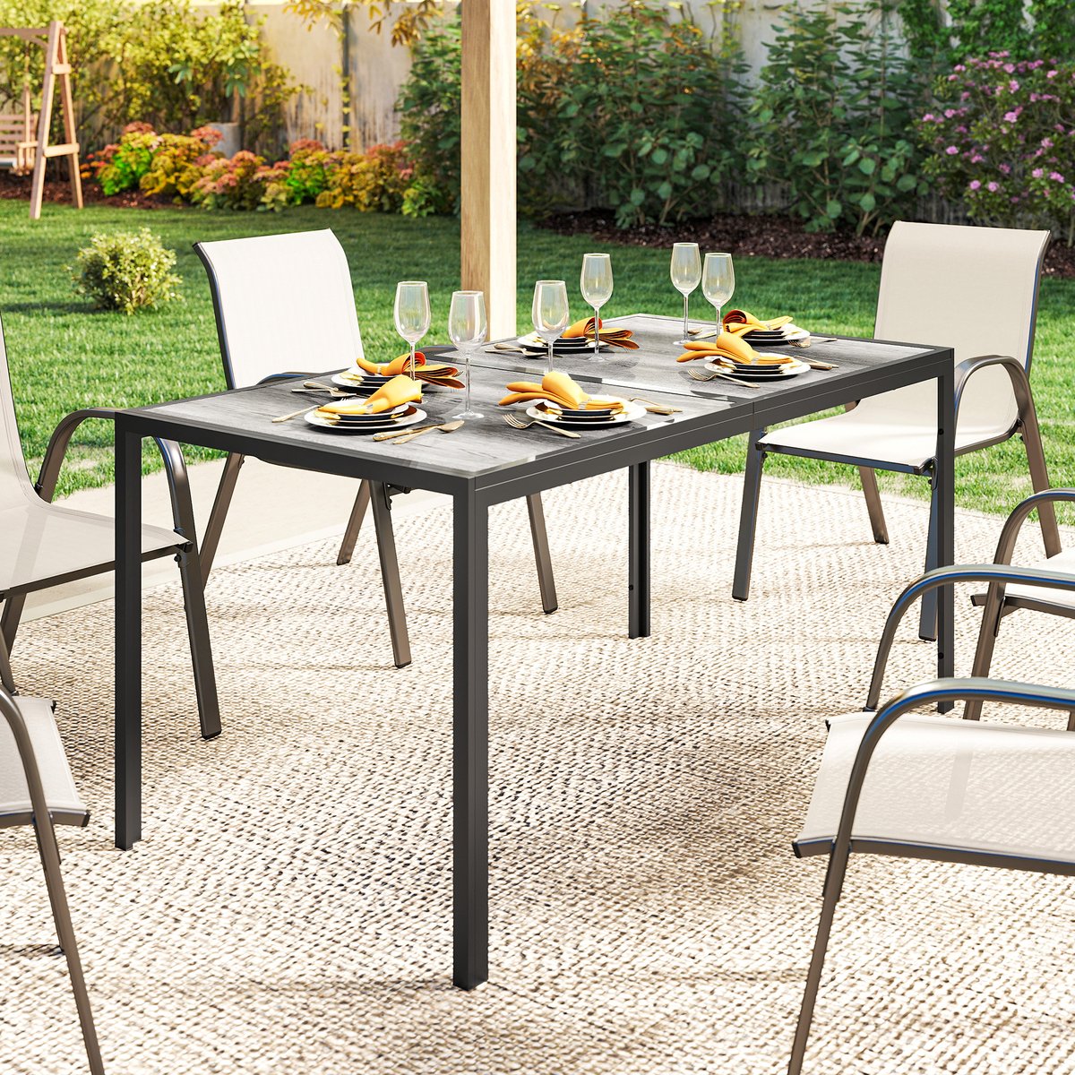 Table de jardin Acier galvanisé Gris gris, noir, OUTSUNNY