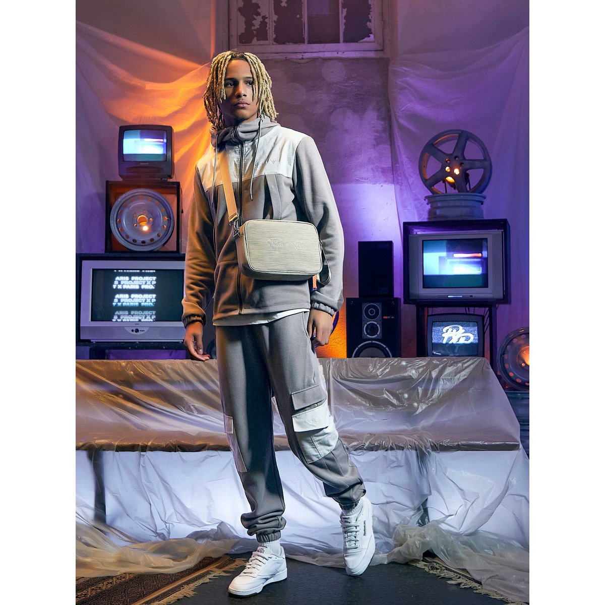 Veste de jogging bi-matière taupe, PROJECT X