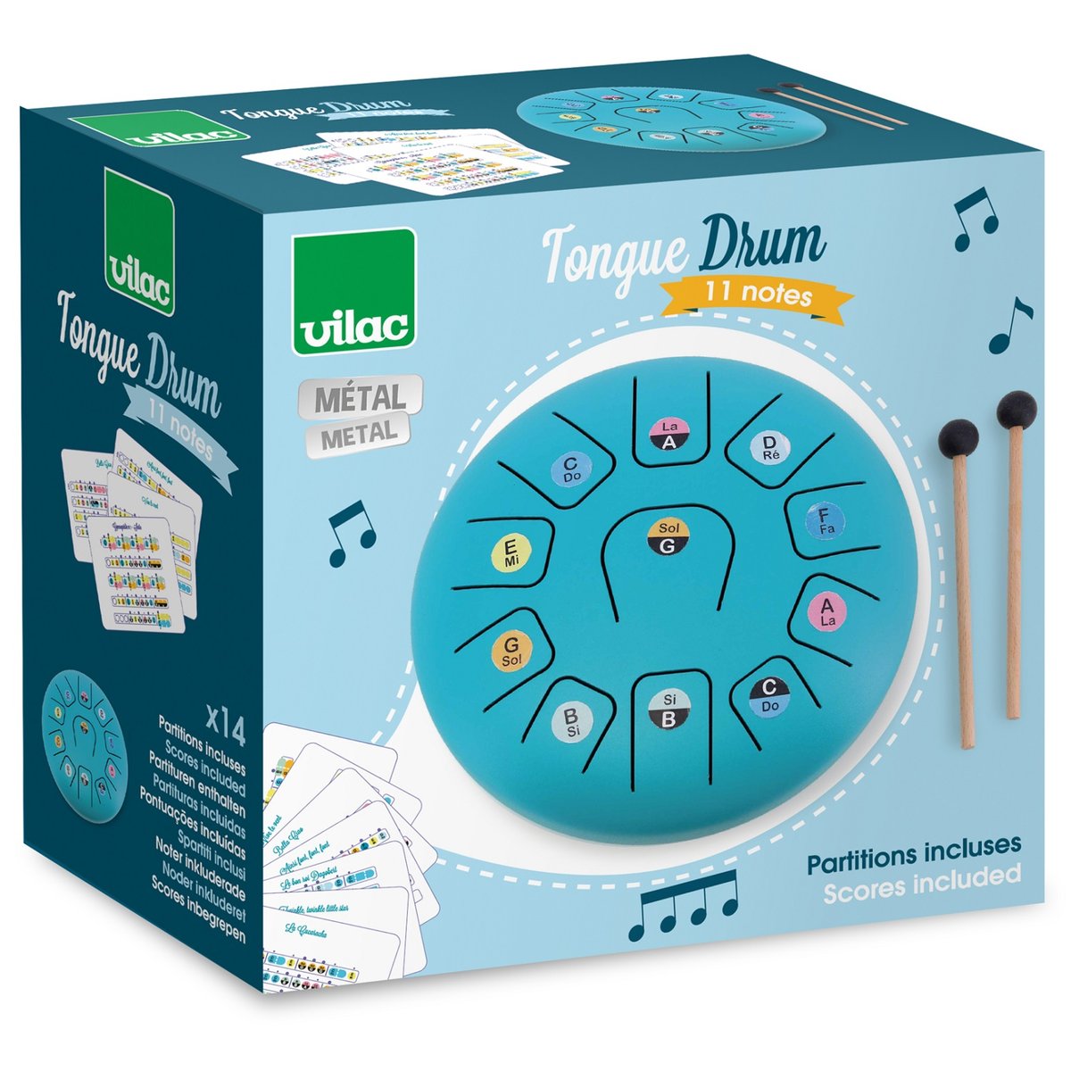 Tongue Drum en métal 11 notes bleu, VILAC