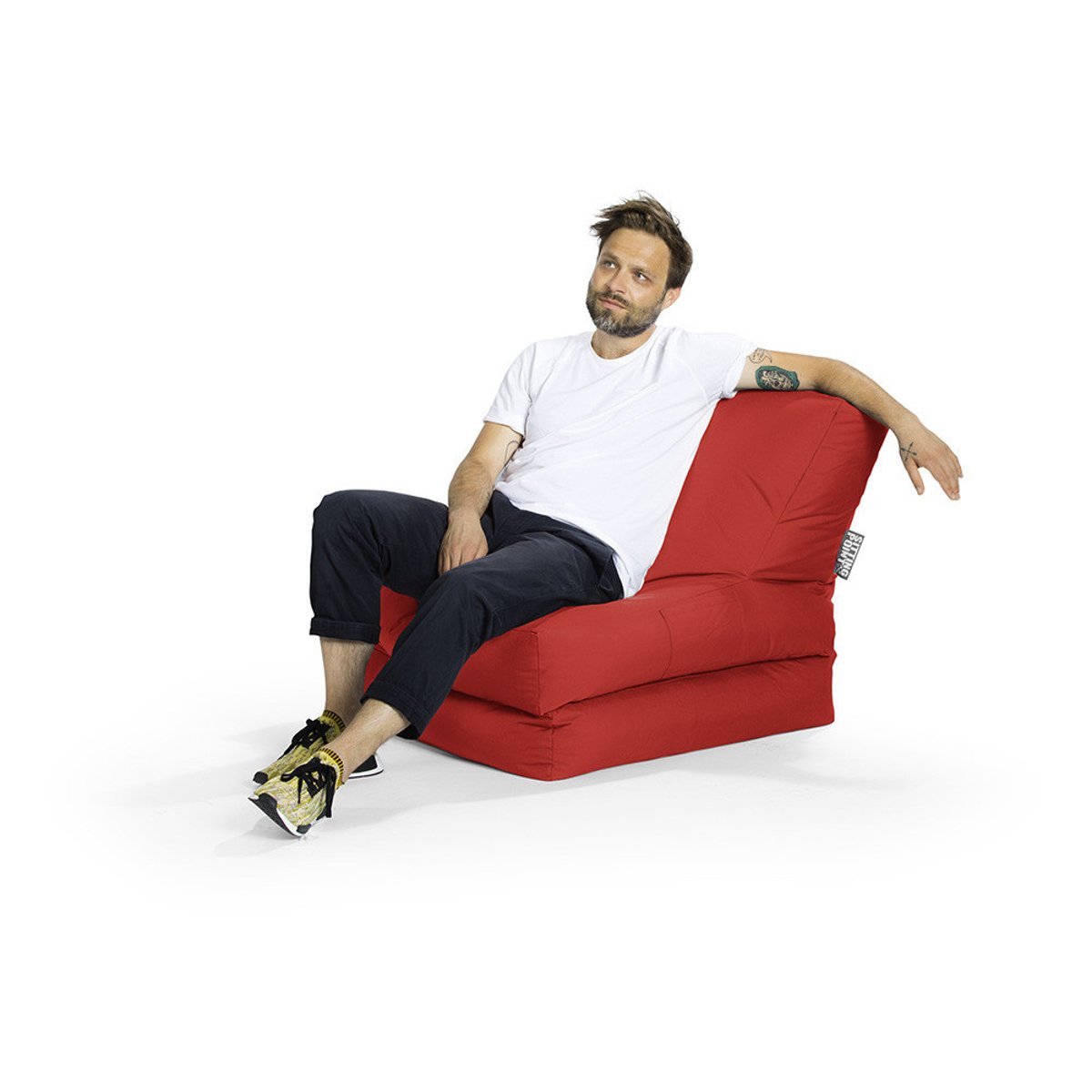 Pouf intérieur et extérieur uni avec dossier dépliable TWIST SCUBA vert anis, MAGMA HEIMTEX