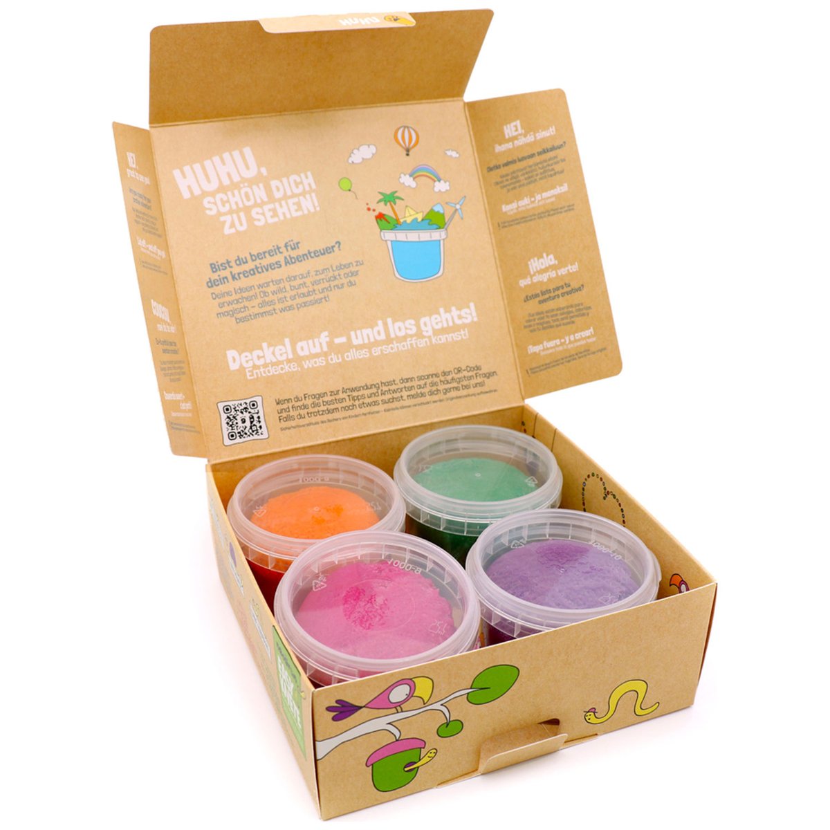Coffret Loki pâte à modeler naturelle et vegan (assort. 4 pots) orange, vert, rose, violet, NEOGRÜN