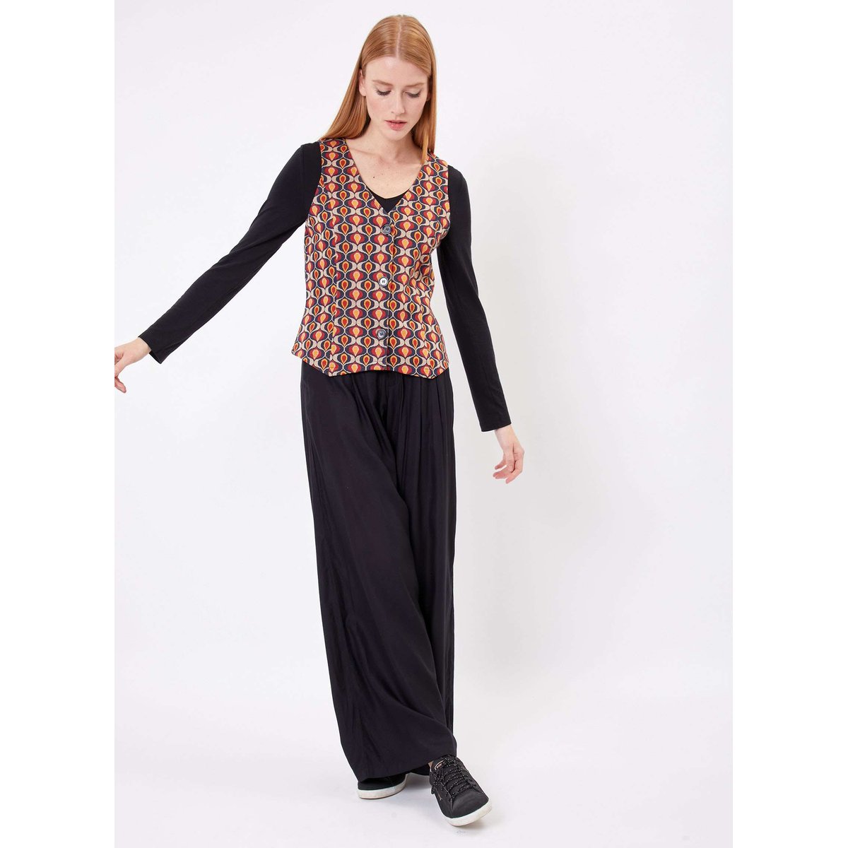 Gilet tailleur maille jacquard GISELE rouge aladin, PRINCESSE NOMADE