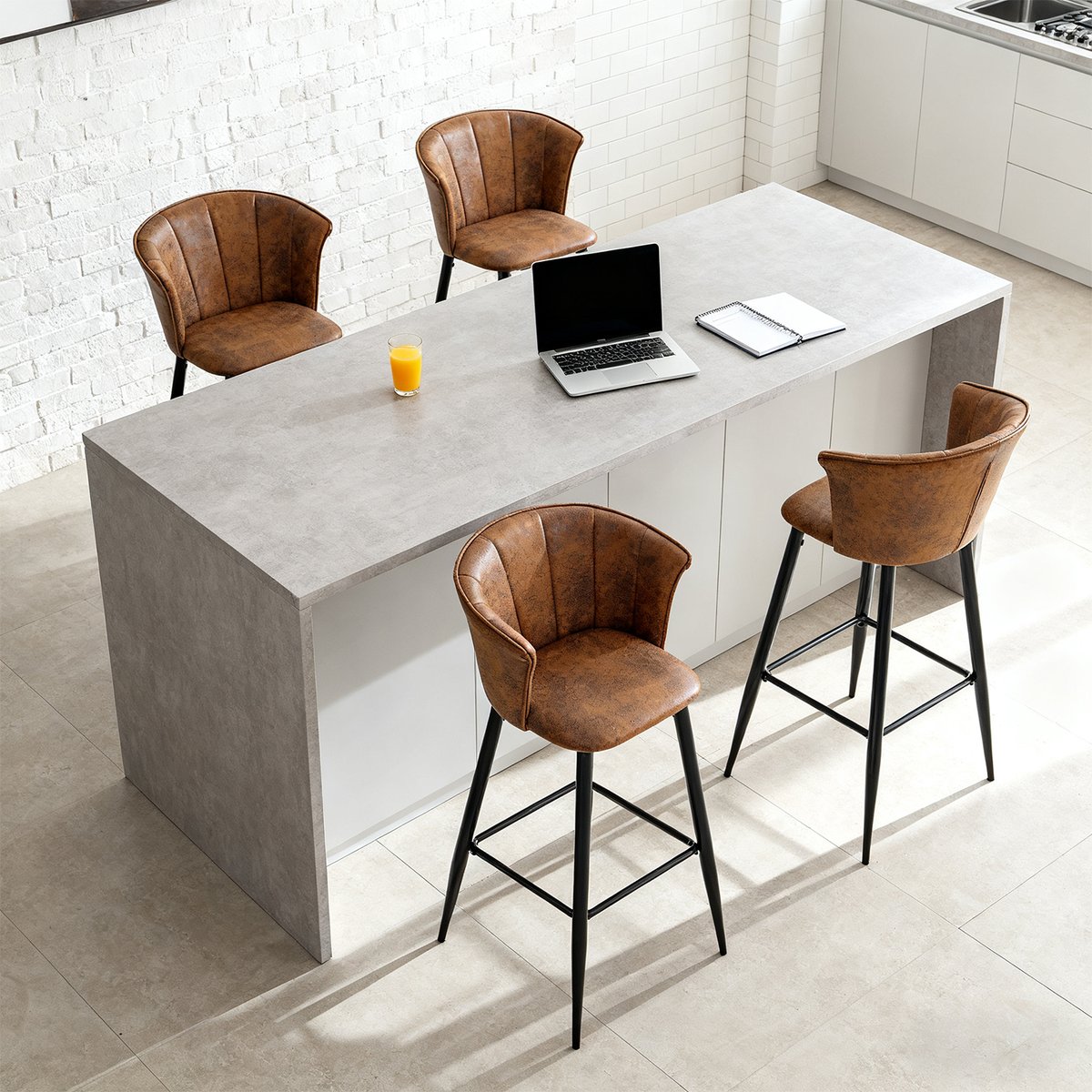 Lot de 4 tabourets de bar rétro industriel, DONCIC marron, MEUBLES COSY