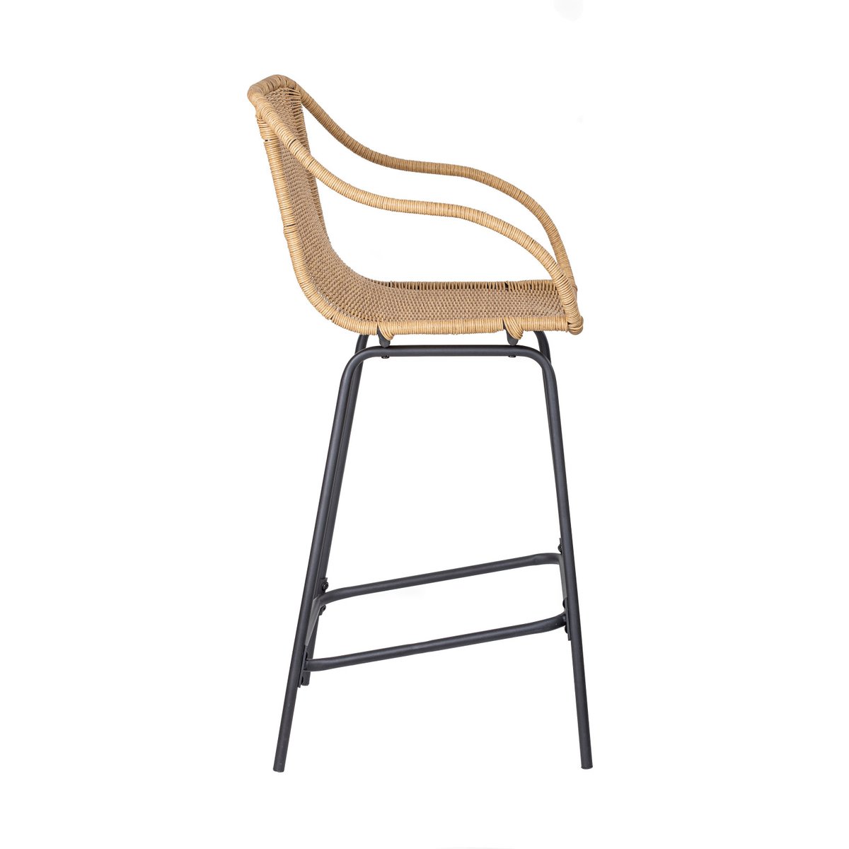 Lot de chaises d'ilot et bar en métal et assise en rotin 65cm MOOREA | Lot de 8 naturel, MOB IN