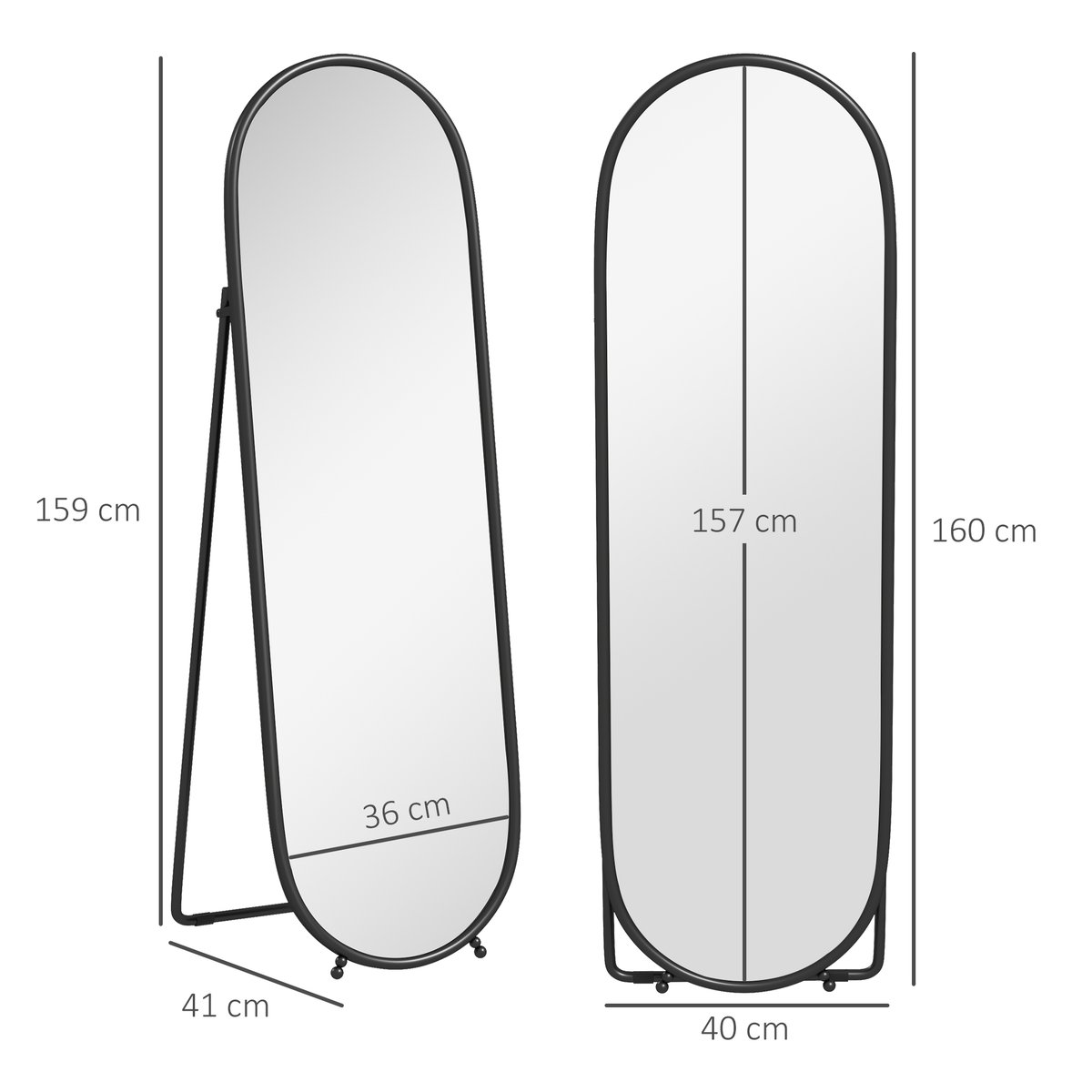 Miroir en pied Verre Noir noir, HOMCOM