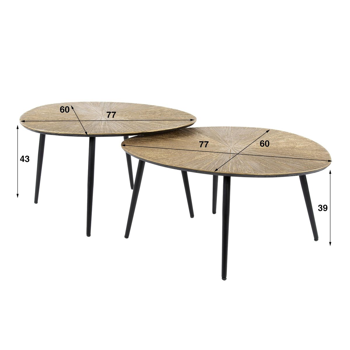 Table basse organique, motif soleil (lot de 2) RALF doré, PIER IMPORT