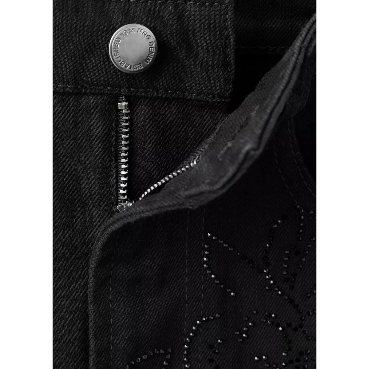 Jean droit détail cristaux black denim, MANGO