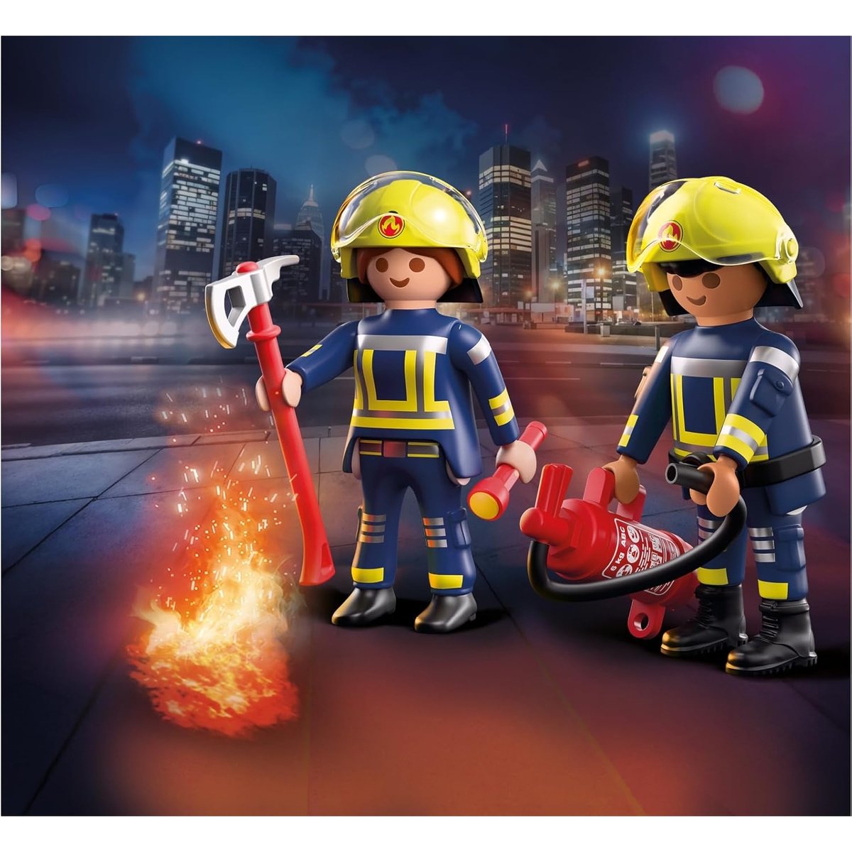 Pompiers avec hache et extincteur multicolore, PLAYMOBIL