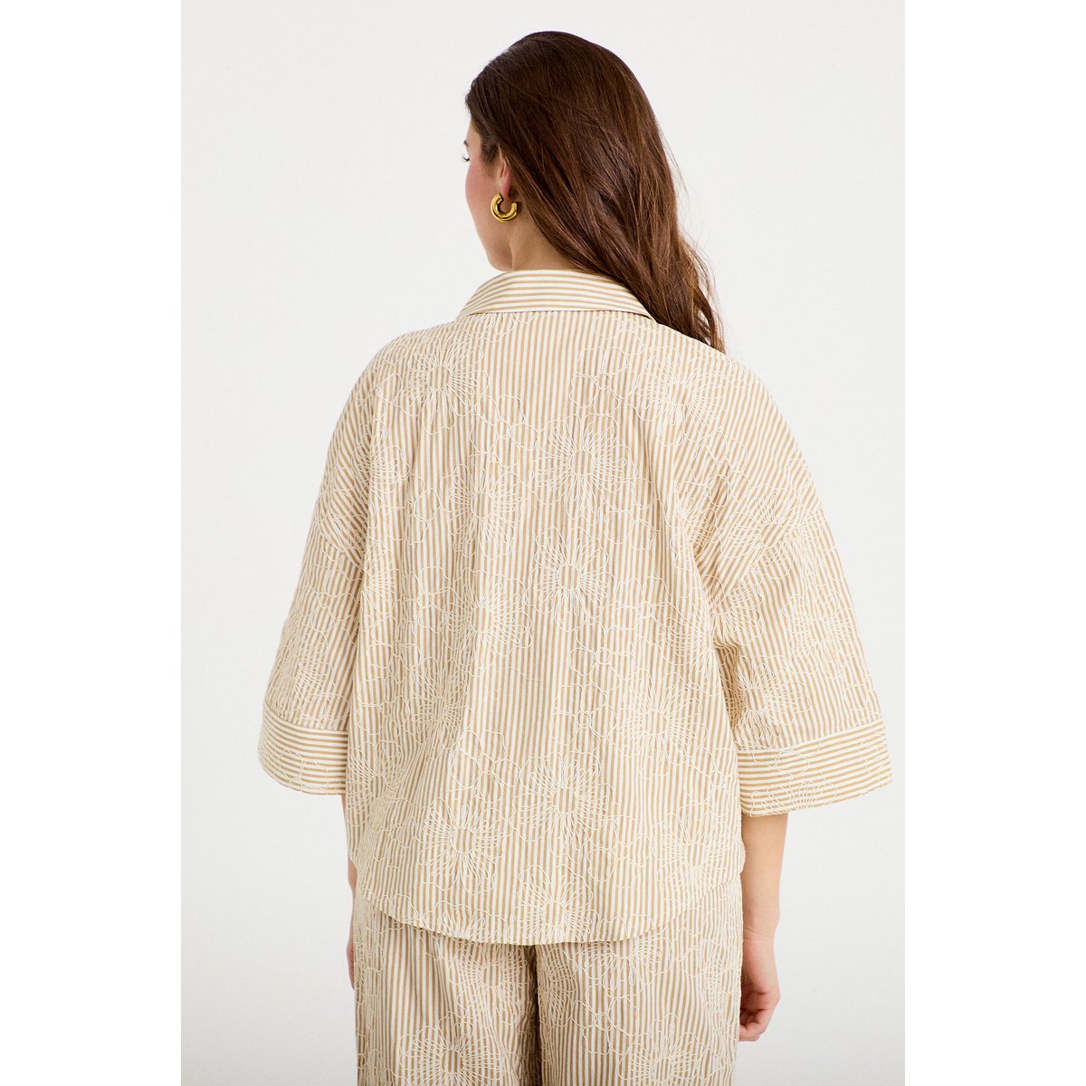 Blouse boyfriend manches 3/4 beige moyen, CACHE CACHE