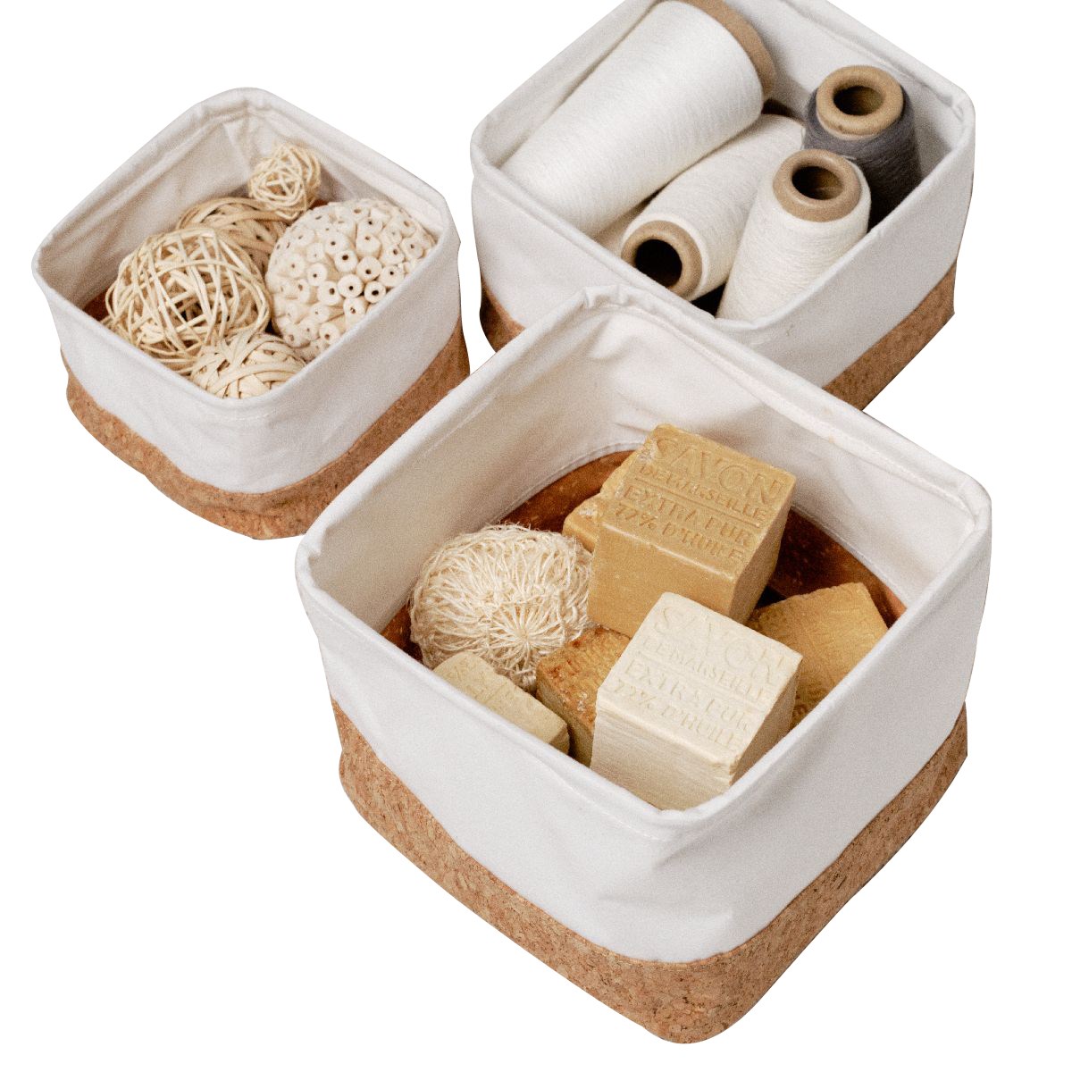 Lot de 3 paniers carrés SIMPLICITY beige, FACTORY