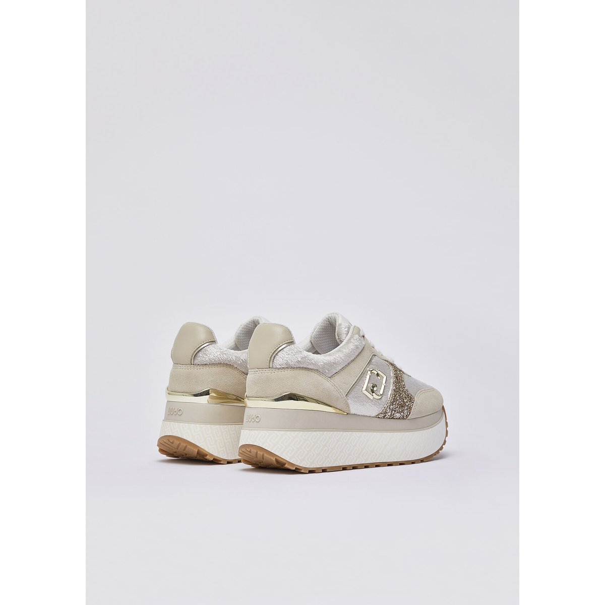 Baskets super plateforme effet velours blanc et beige, LIU JO