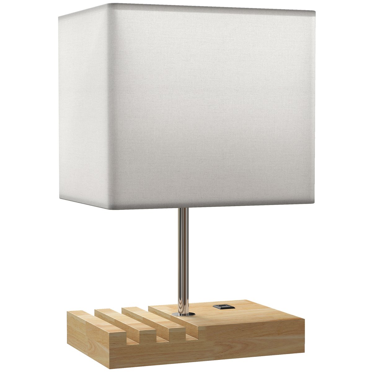 Lampe de table Bois Blanc blanc, bois naturel, chromé, HOMCOM
