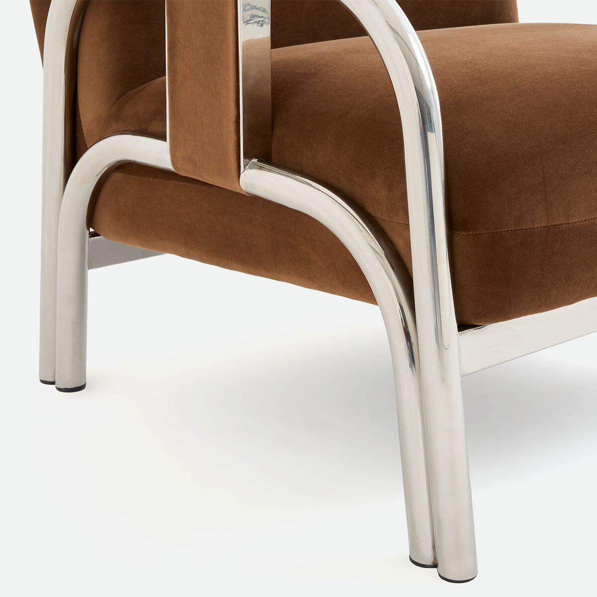 Fauteuil lounge, en velours et métal acier chromé, VINDY marron/chrome, LA REDOUTE INTERIEURS